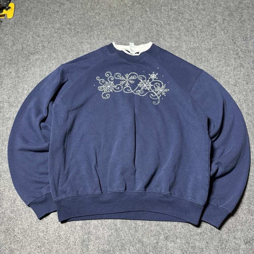 VTG Y2K Endless‎ Designs Rhinestone Snow Flake Grandma Sweater Womens M Retro